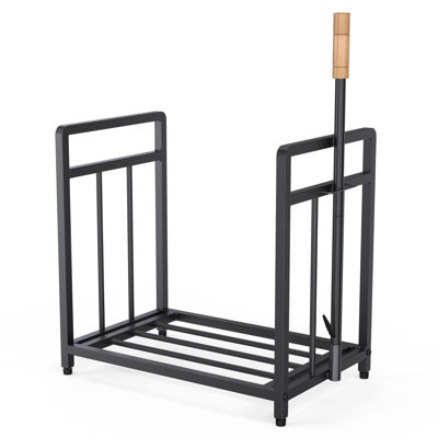 15.5-Inch Compact Metal Firewood Rack With Fire Blower, For Indoor Outdoor Use With Fireplaces, Stoves, And Grills, Black