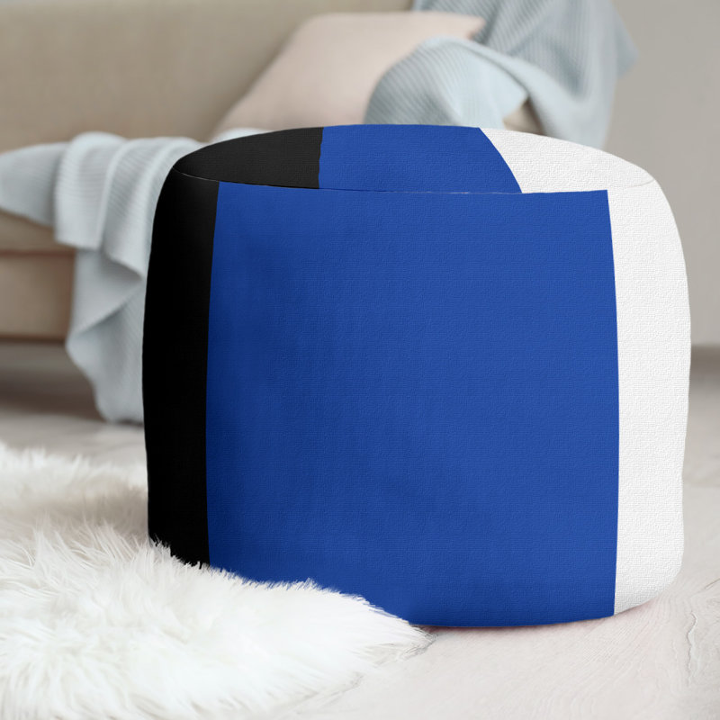 Repose-pieds cubique rond à rayures 20,5", Noir, bleu, blanc