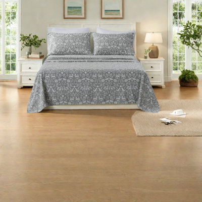 Ensemble de literie pour très grand lit 4 pièces, draps 100% coton imprimé, faune d'hiver sauge