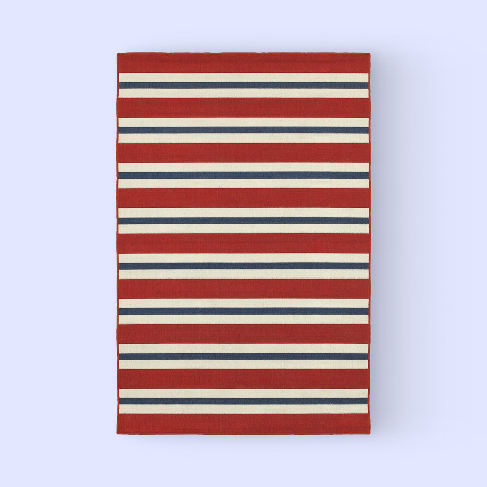 Red, white, and blue striped rug.