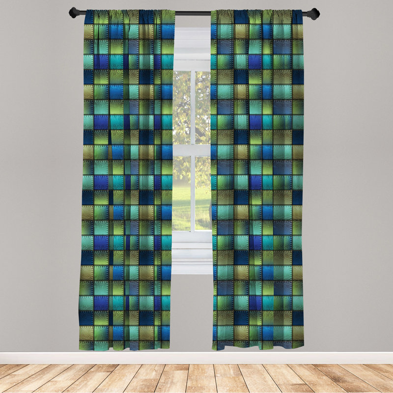 Colorful Geometric Semi-Sheer Rod Pocket Curtain Panels, 28" x 63"