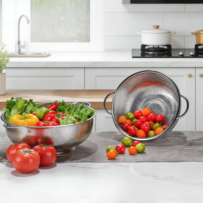 Ensemble de passoires en acier inoxydable avec base stable, crépines à débit rapide de 5 pte et 3 pte pour les pâtes, le riz, les légumes, la vaisselle et la crépine résistante à la rouille