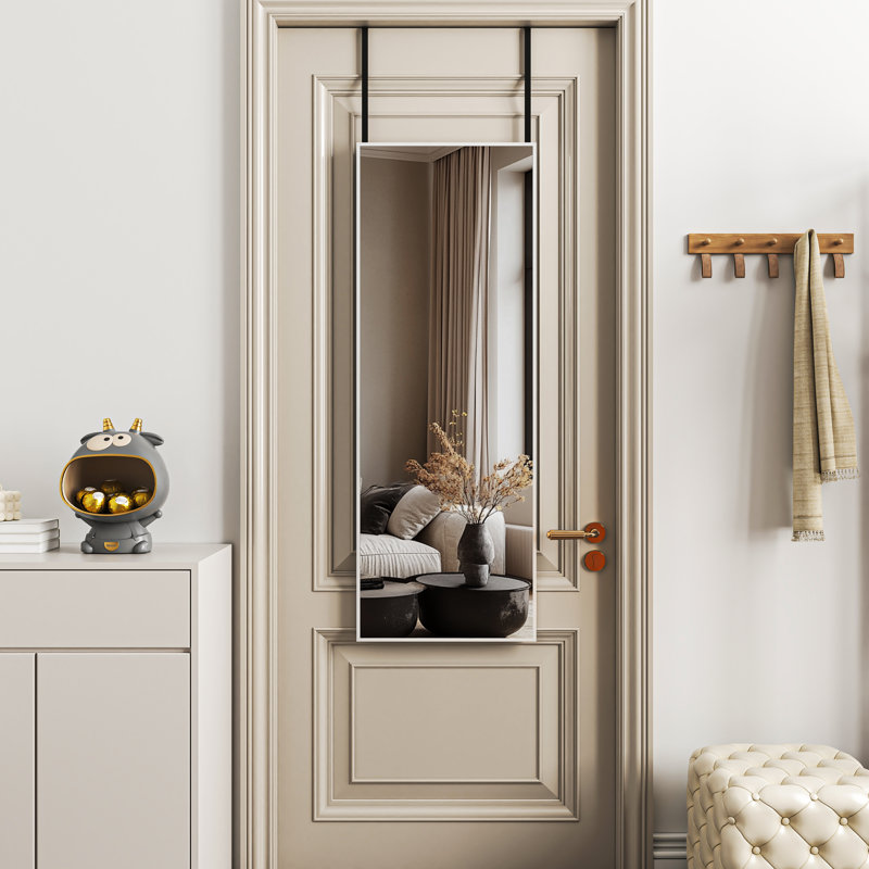 Ebern Designs Door Mirror, Full Length Over The Door Hanging Mirror, White, 44" H x 16" W