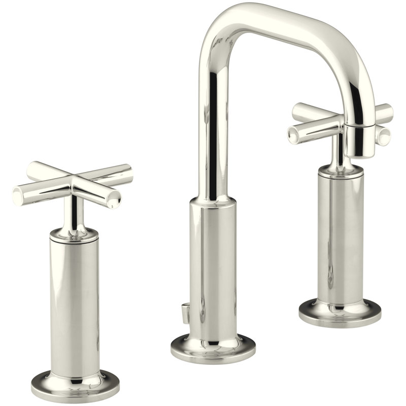 Robinet de salle de bain espacé avec ensemble de drain Purist, Nickel poli éclatant