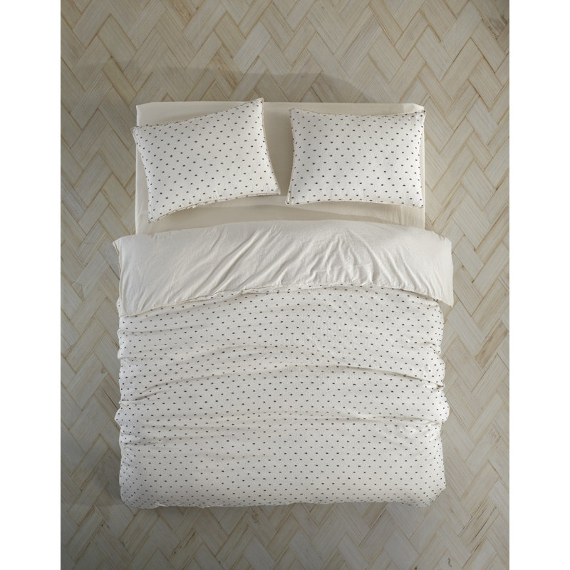 Ensemble de housse de couette très grand super (3 pièces), crème et noir, 102,4 x 86,6 pouces | 100% coton Ranforce, délavé | Lavable à la machine à 104 ° F | Douceur luxueuse, parfaite pour un décor de chambre à coucher élégant