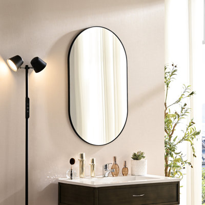 Miroir mural ovale 30 x 40 pouces pour décoration de salle de bain, image claire, cadre antirouille, design minimaliste luxueux, métal et salon 40 * 30 faciles à installer, verre haute définition, style, installation sécuritaire