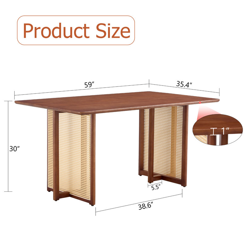 Bay Isle Home™ Rattan Dining Table, Solid Wood Dining Table With