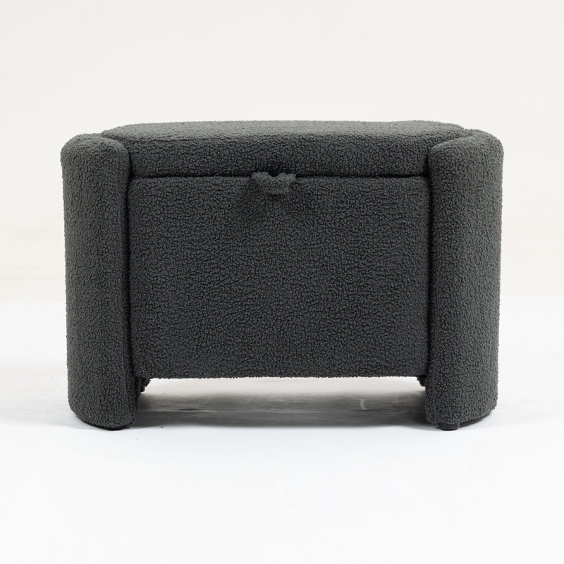 Repose-pieds en velours avec rangement caché et structure en bois Christofferse, Gris