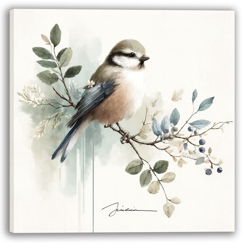 «Bluebird and Berries on Branch», art mural sur toile tendue, H 12 po x l 12 po x P 1 po