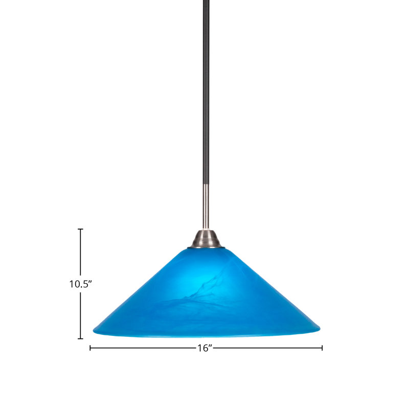 Luminaire suspendu en verre Ayrshire Paramount, Bleu italien, Noir mat/nickel brossé, H 10,5 po x l 16 po x P 16 po