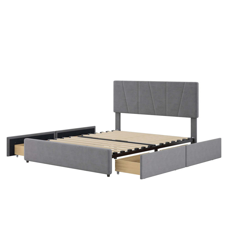 Lit plateforme tapissier avec rangement Nyeesha, Double, Gris