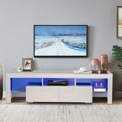 Led Tv Stand Entertainment Center For 65 Inch Tvs White Tv Stand With Led Lights High Gloss Media Console Table Cabinet Desk With Storage Cabinet -  Orren Ellis, 82DD91DB99D041CAA46536090EE49B2C