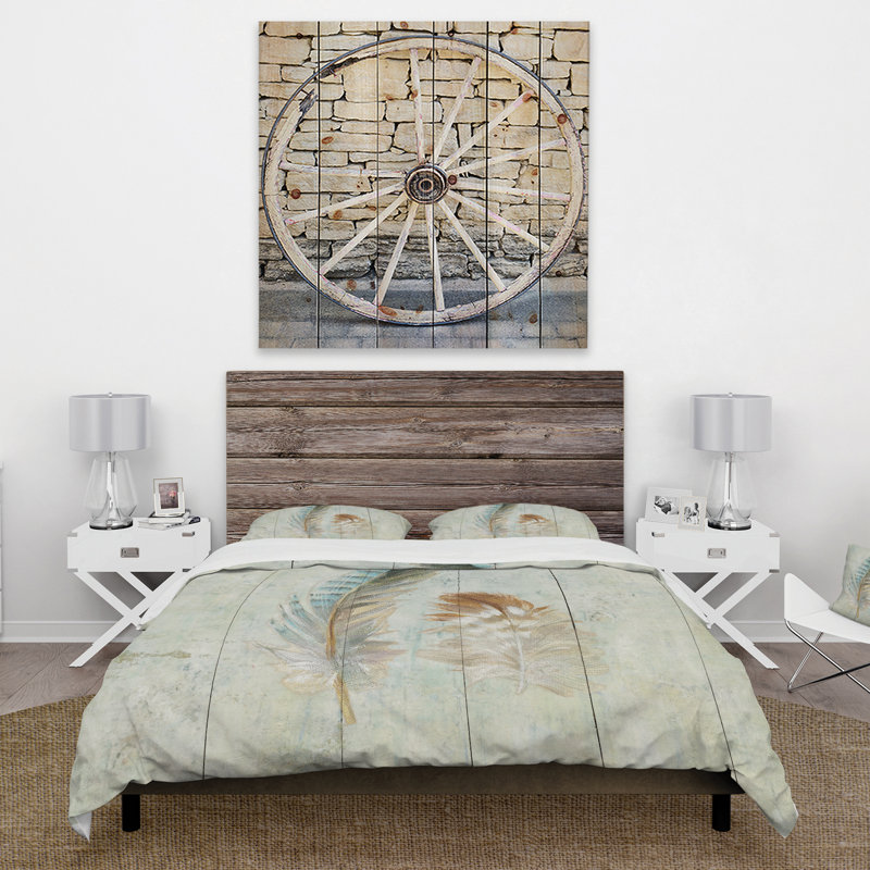 Ensemble de housse de couette en plumes naturel sur bois i campagne, Housse de couette double / grand et 2 taies