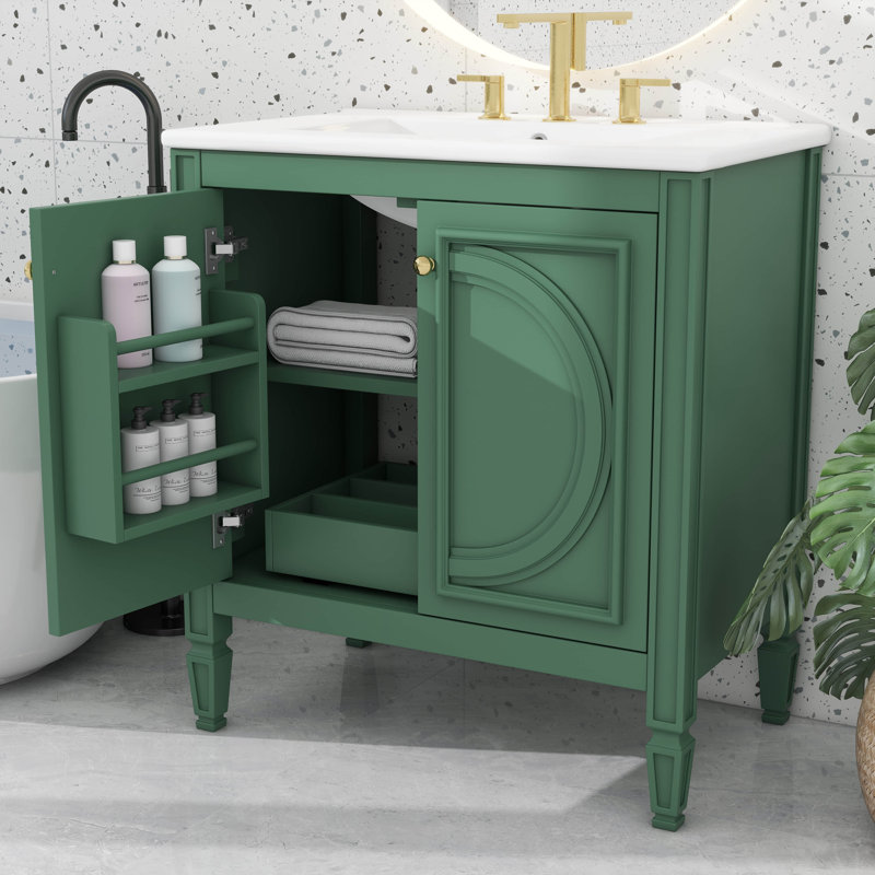 Meuble-lavabo simple 30 "avec lavabo et deux portes avec tablette, Vert