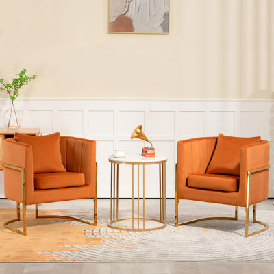 Velvet Modern Barrel Accent Chair with Pillow