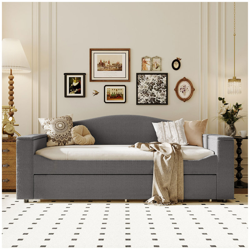 Lit de jour rembourré avec accoudoirs de rangement, couchette et dernier système audio Bluetooth intégré, molleton Teddy
