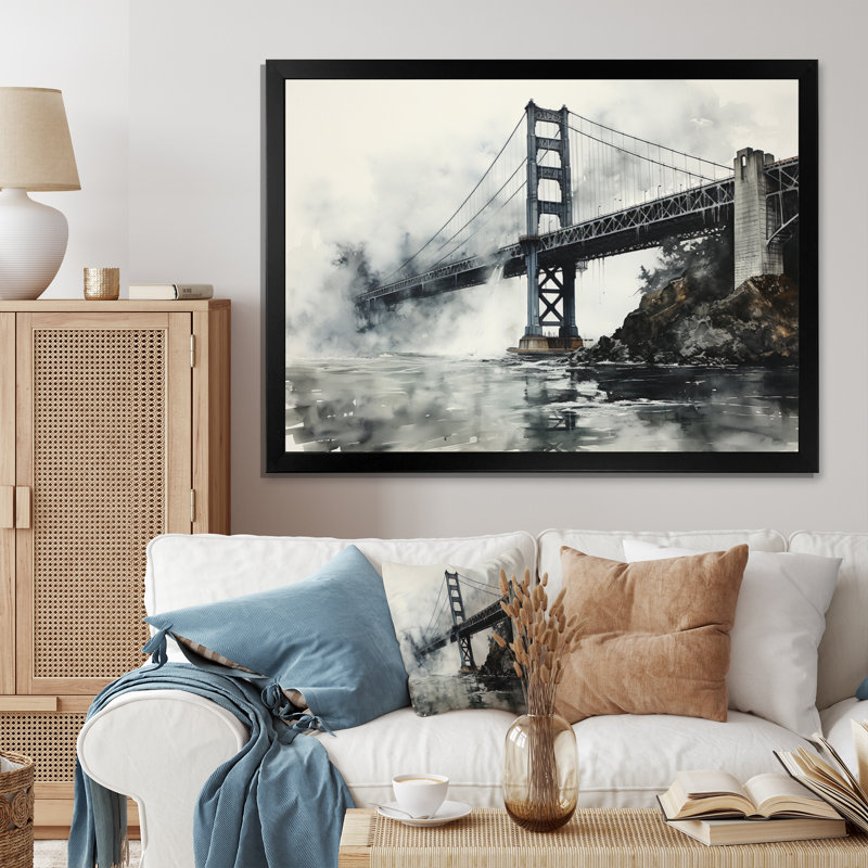 «Gray Bridge Urban Suspension IV», reproduction sur toile, H 30 po x l 40 po x P 1,5 po, Cadre photo noir