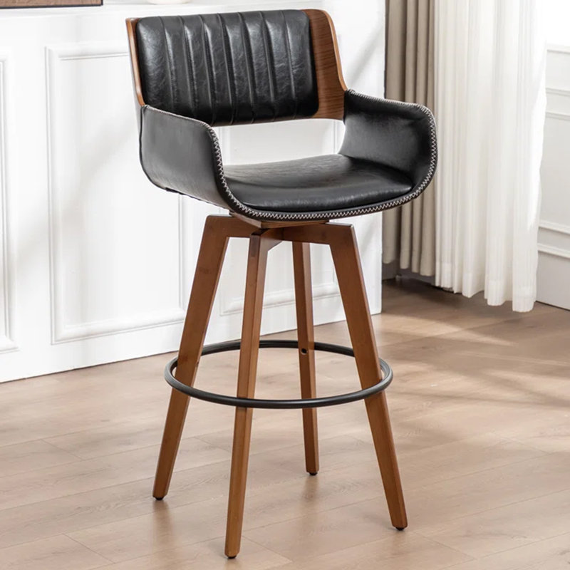 Modern Faux Leather Upholstered Swivel Stool, Bar Stool (29.72" Seat Height), Black
