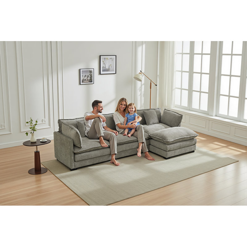 Shamill Chenille Cloud Sofa Couch with Ottoman – Plush 2-Layer Cushions with Adjustable Leg Heights for Comfort