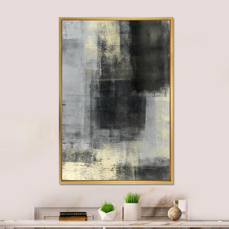 Art moderne gris et bleu II 2FDP47774, H 32 po x l 16 po x P 1 po, Encadrement doré
