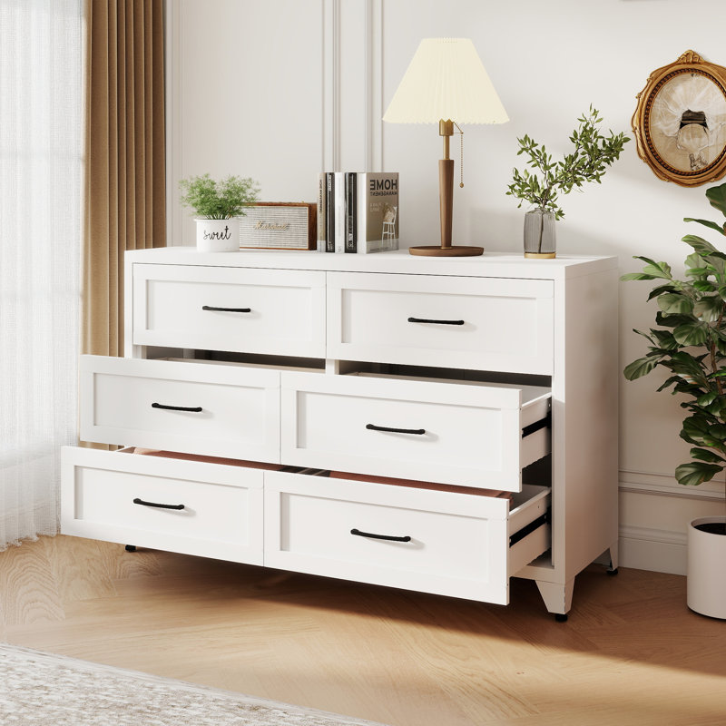 6-Drawer Metal Dresser, Modern Sturdy Bedroom Chest of Drawers for Bedroom, Entryway, Closet & Hallway, White