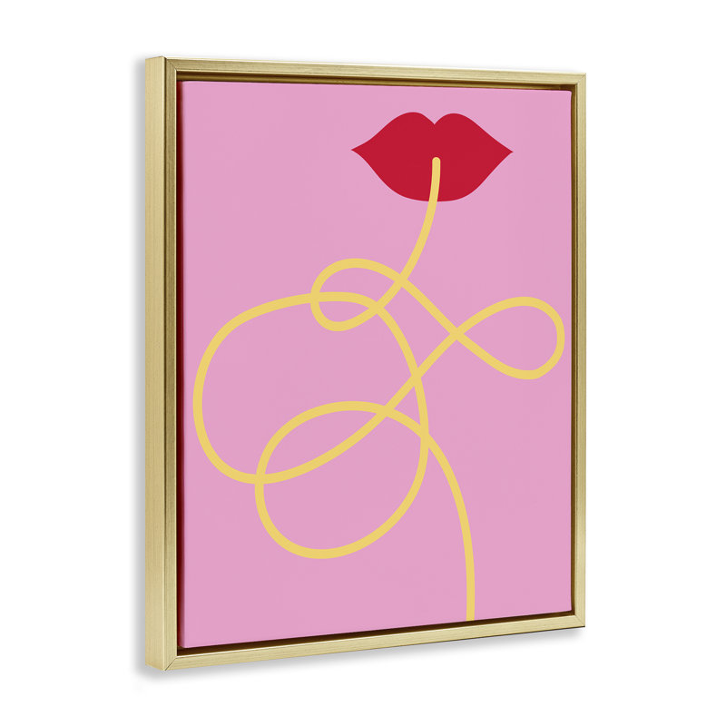  «Pasta Noodle & Lips», art mural encadré par Daphne Polselli, H 31 po x l 25 po, Cadre flottant métallique doré