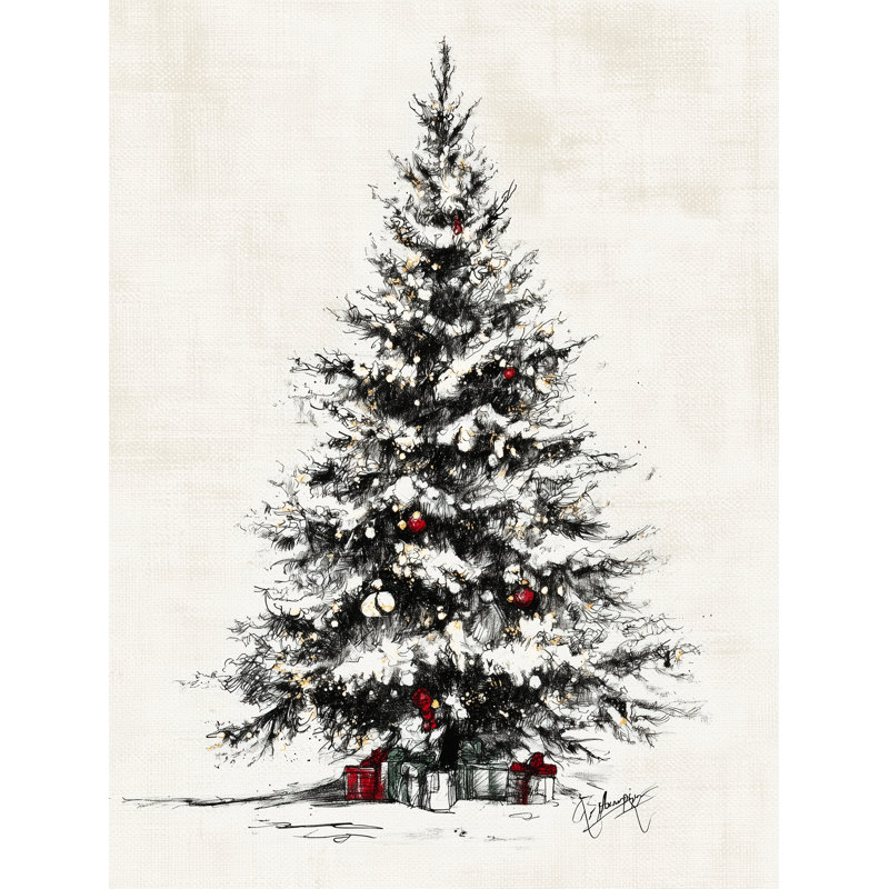 Arbre enneigé enneigé avec cadeaux, art mural sur toile