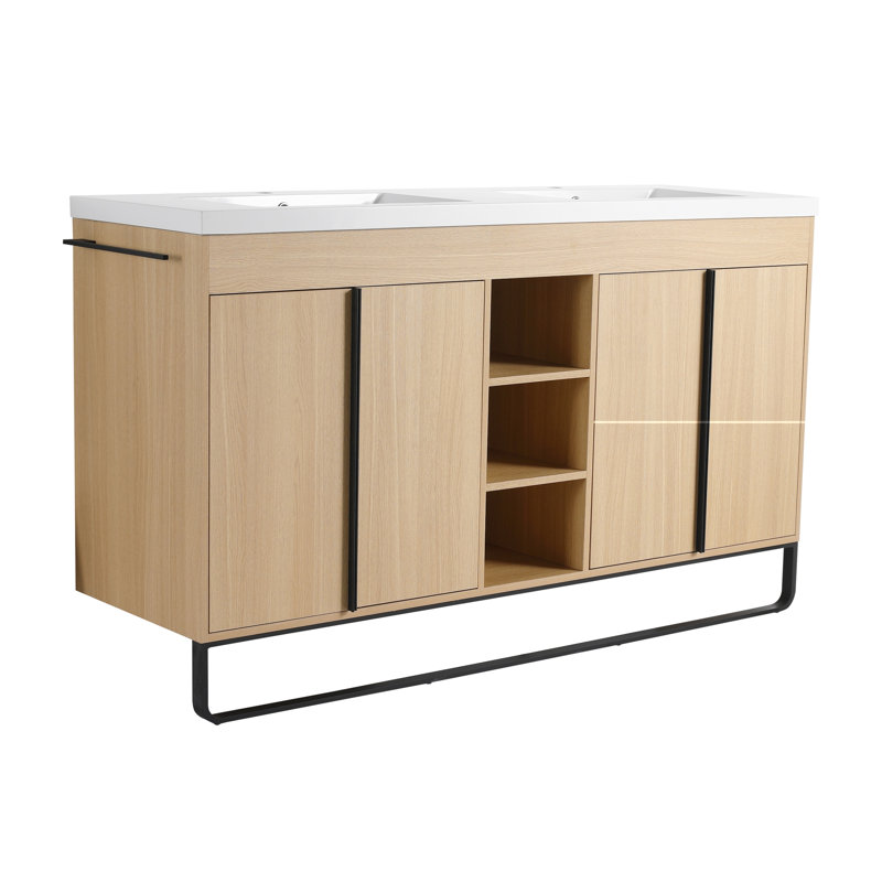 Meuble-lavabo autoportant avec lavabo double en résine