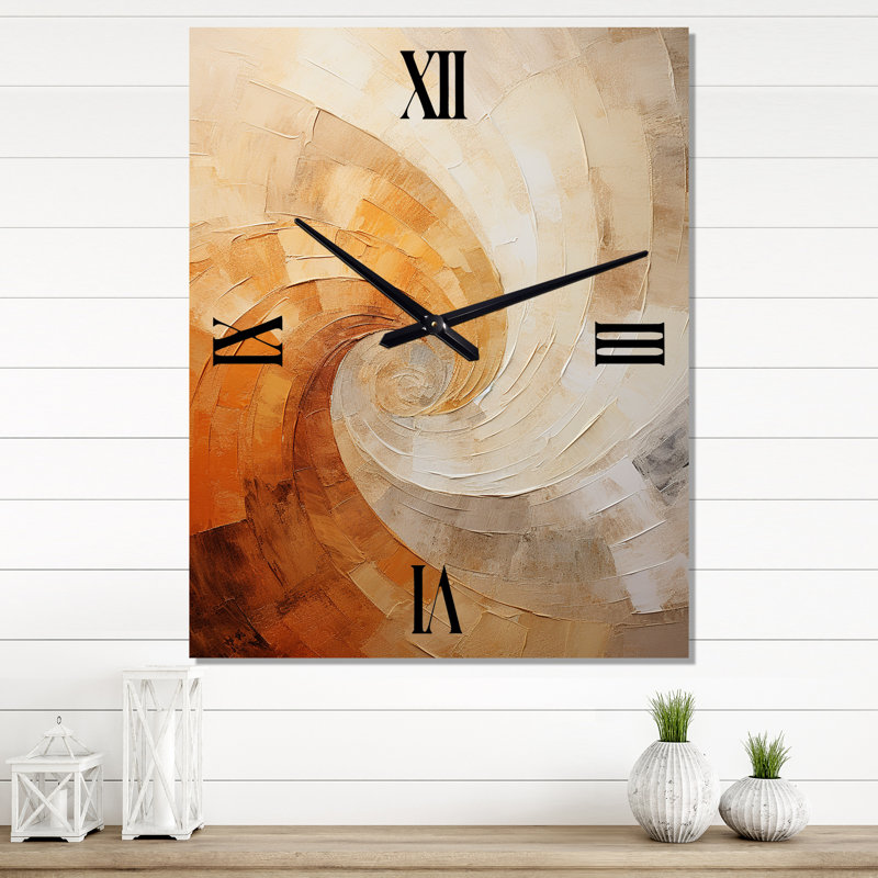 Horloge murale à spirales abstraites minimalistes beige II, Grand