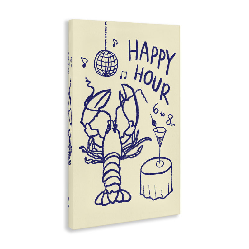 «Happy Hour Lobster», art mural sur toile, design par Florentina Dolci, H 36 po x l 24 po