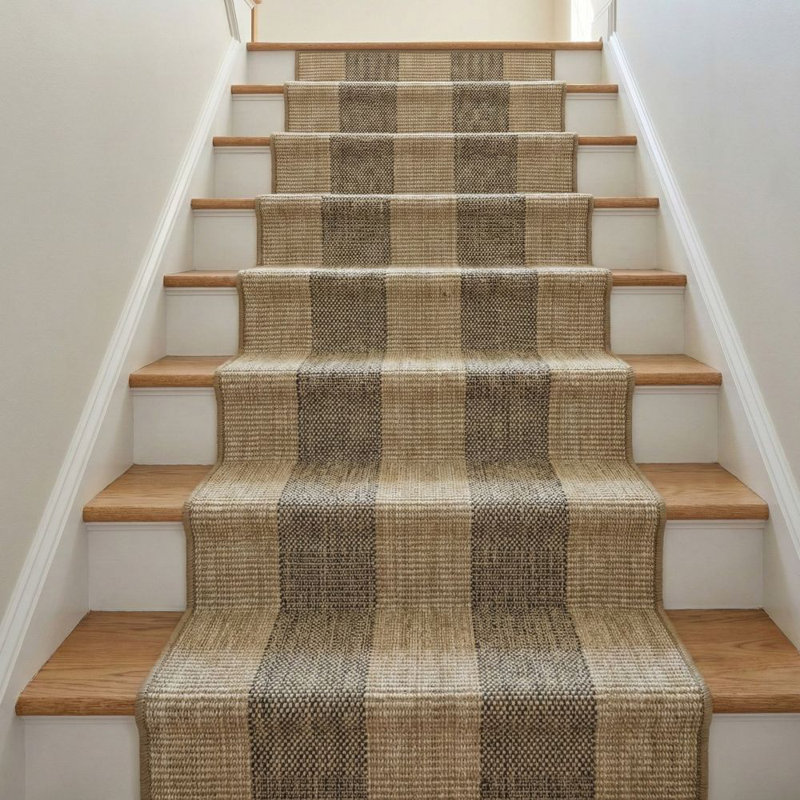 Custom Size Indoor Outdoor Runner Rug (26' x 6' Runner) - Alto Heritage Natural Beige Squares Pet Friendly Flatweave