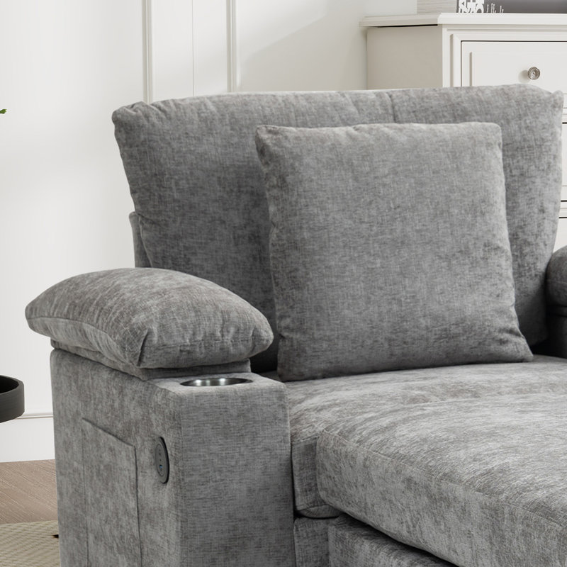 Fauteuil d'appoint surdimensionné en chenille avec repose-pieds, Chenille grise