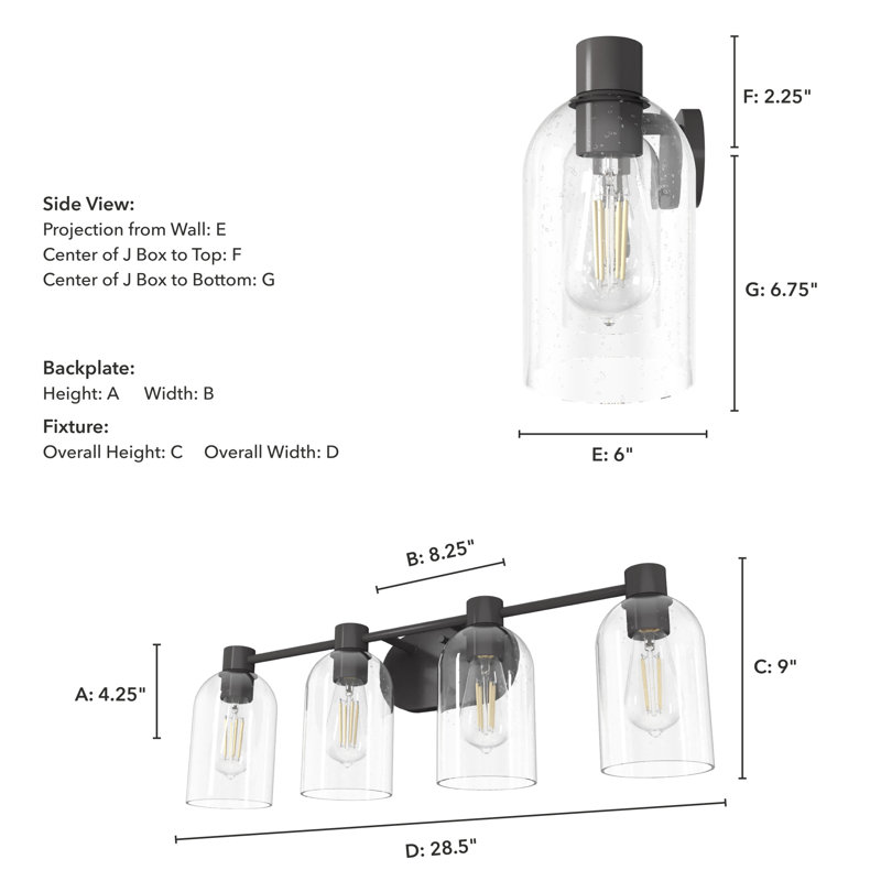 Hunter Lochemeade Natural Iron 4 Light Vanity Wall Light Fixture, Clear, Noble Bronze