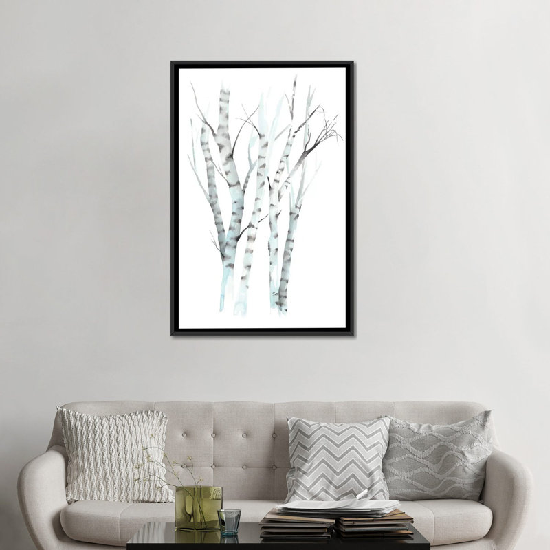 « aquarelle birches ii », impression sur toile, H 26 po x l 18 po x P 1,5 po, Toile avec cadre noir, Non mat
