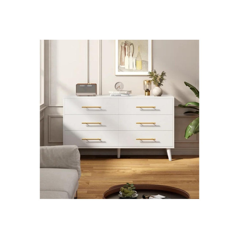 drawer dresser 47.3" W Manufactured Wood 6-Drawer Double Dresser, White