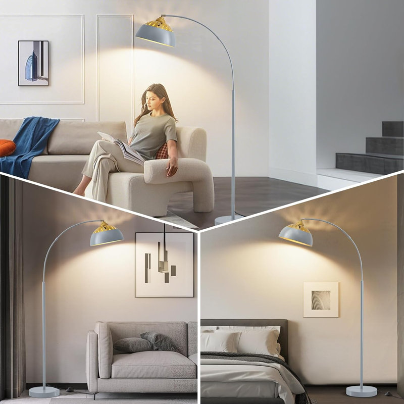 Adjustable Arc Floor Lamp With 350° Rotatable Shade, Heavy Metal Base, Foot Switch, And 3 Color Temperatures Bulb Included For Living Room, Bedroom, Or Office