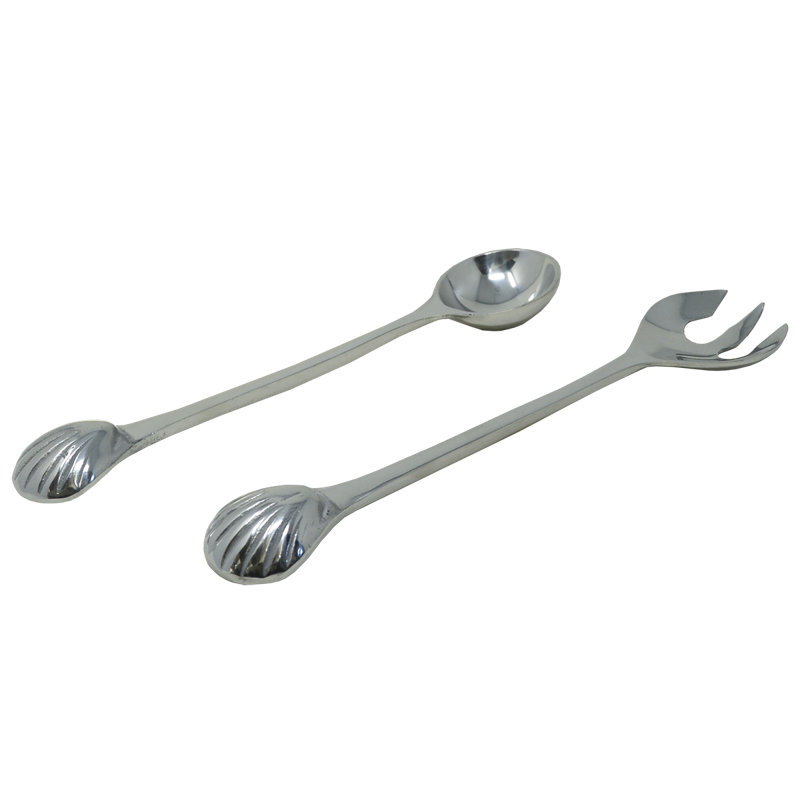 Ensemble de service cuillère et fourchette en étain / coquillages
