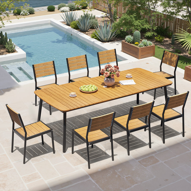Oval Patio Dining Table With Umbrella Hole and Aluminum Frame, 42.1" W x 92.9" L x 29.1" H, Brown