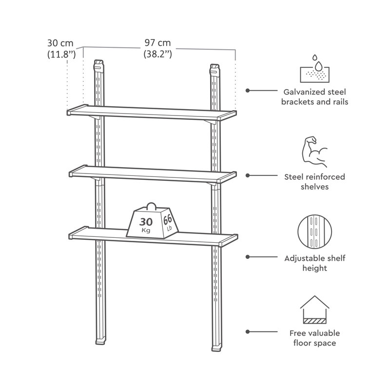 Keter Storage Shed Shelf Kit 40 Inch Easy Assembly Steel Reinforced Utility Kit with Heavy Duty Brackets and Rails, Black