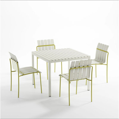 Holiday - Paquet de 4 chaises à blocs de couleur modernes à rayures - Siège en PP imperméable et pieds en métal robustes, ensemble de salle à manger intérieur / extérieur pour patio, balcon, café