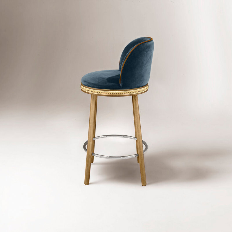 Tabouret de bar et de comptoir Alma, Méditerranée, Nickel satiné, Tabouret de comptoir (siège d'une hauteur de 27 p