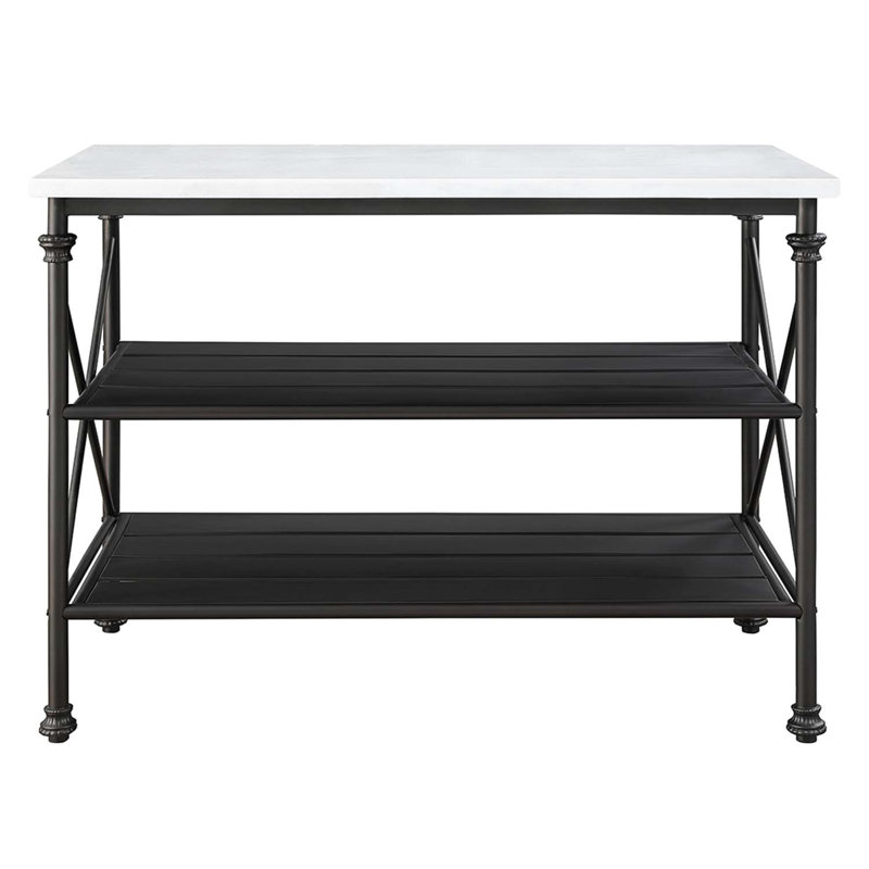 Brahm Kitchen Island, White Marble Top & Gray Finish