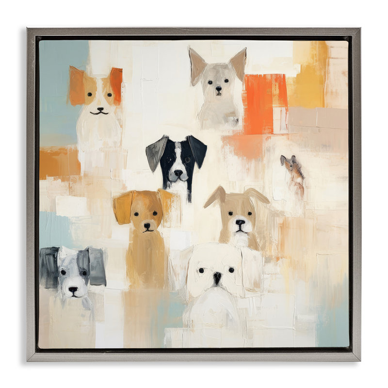 Collage de chien moderne, H 25 po x l 25 po, Cadre flottant gris