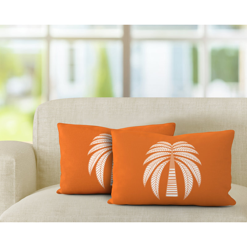 Floral Outdoor Reversible Throw Pillow, Orange