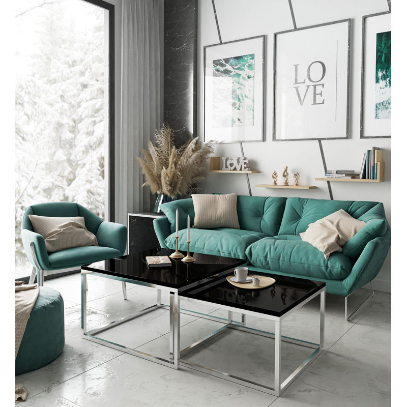 Couchtisch Ahlers, Gloss Black/Silver, 42cm H x 70cm L x 70cm W