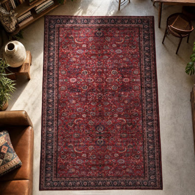  Yildiz - Tapis d'intérieur lavable à la machine - Tapis rouge foncé de 5 pi x 7 pi