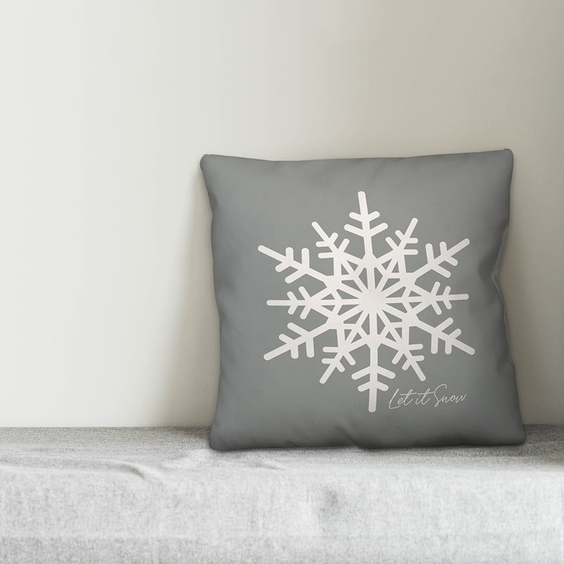  Housse de coussin Let It Snow, 16 po x 1 po, Gris, Polyester/ Bourre en polyester