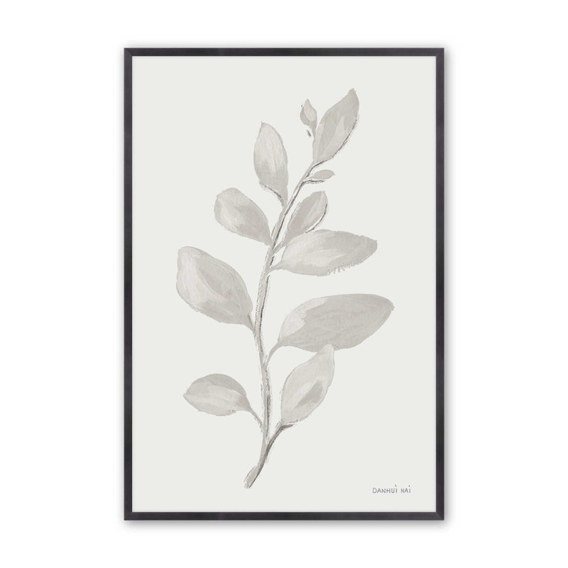 Elegant Grey Leaves I Print, 21.25'' H x 17.25'' W, Weathered Zinc Open Corner Framed
