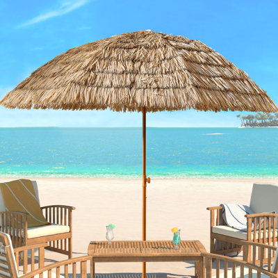Parasol rétractable manuel en bois de chaume 8 pi 8 pi pour toute la vie en plein air dans la cour de style hawaïen avec mécanisme d'inclinaison maximisé Barres d'ombrage