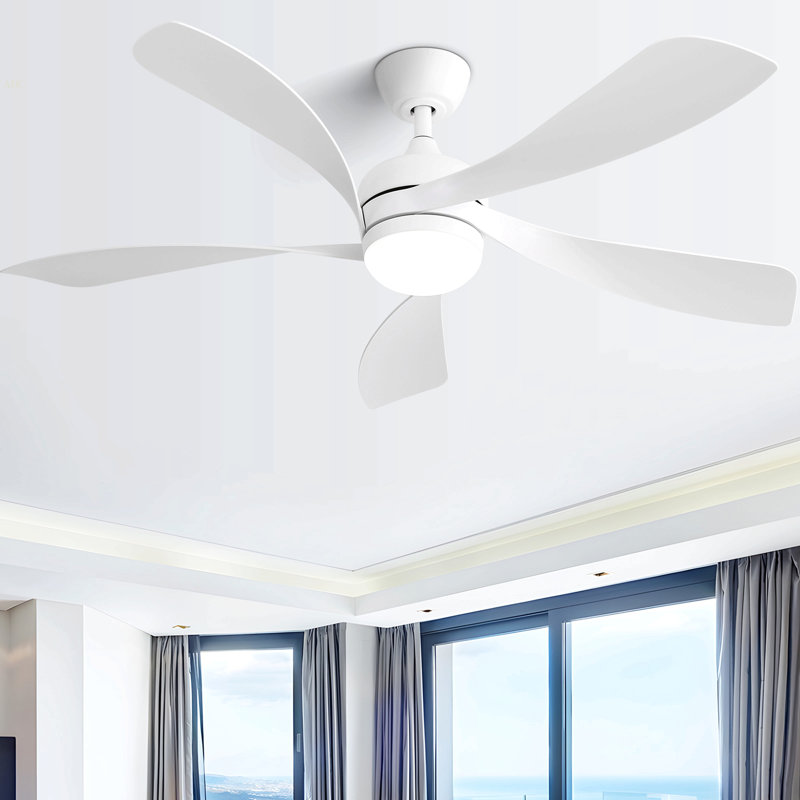 52 Inch Modern Led Ceiling Fan With 3 Color Dimmable 5 ABS Blades Remote Control Reversible DC Motor White For Bedroom, White